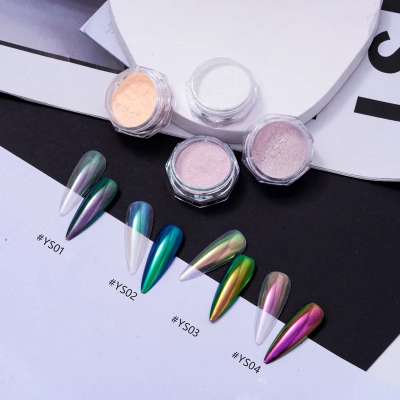 HNDO 오로라 미러 파우더 네일 글리터 크롬 효과, 전문 네일 아트 장식, 매니큐어 카멜레온 안료 먼지, 12 색