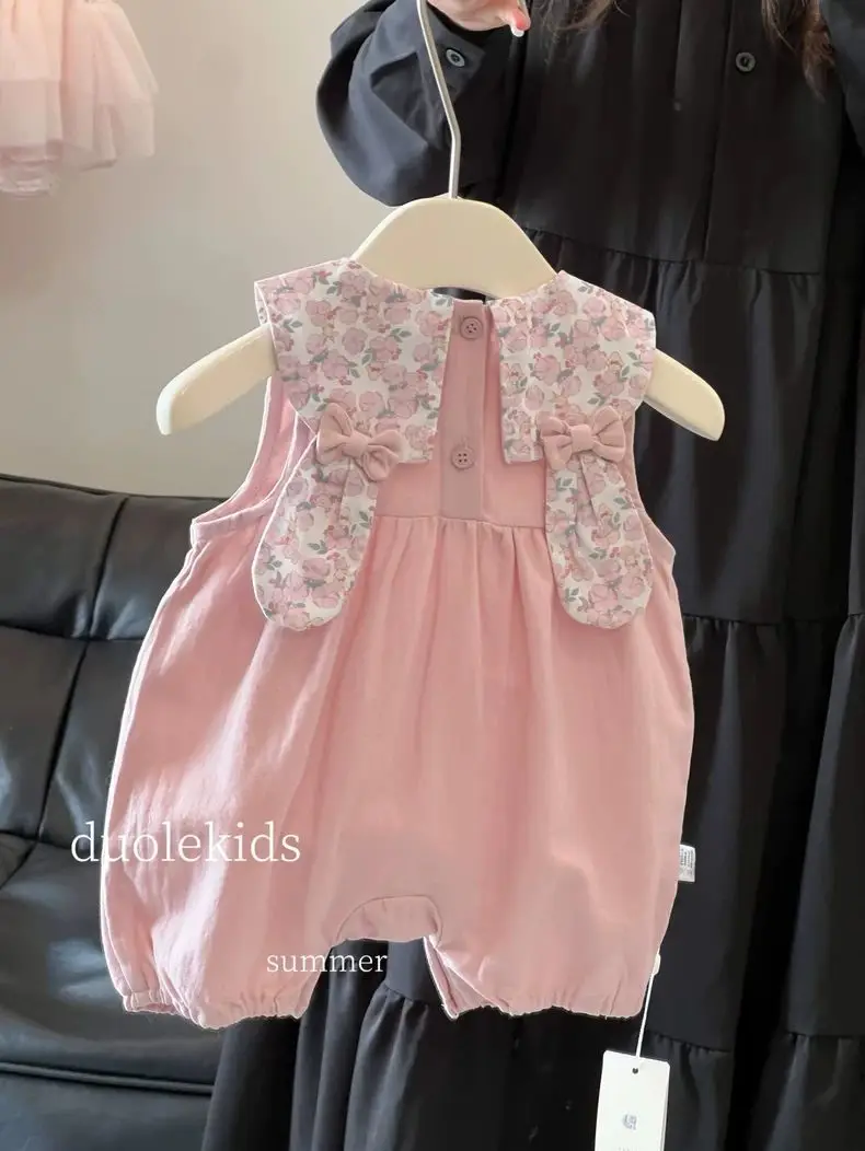 2026 Baby Girl Summer Dress Casual Comfortable Western Princess Ha Yi Flip Collar jumpsuit