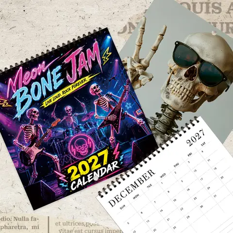 1pc 2027 Wall Calendar, Punk Skeleton Theme, 12-month Monthly Planner, An Ideal Gift For Birthdays, Christmas, And New Year