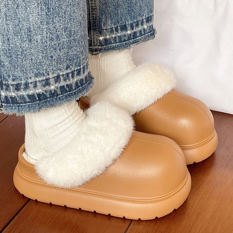 

Chunky Platform Fluffy Slippers Women Thick Bottom Non Slip Warm Winter Cotton Padded Shoes Woman Comfort Thicken Plush Slides