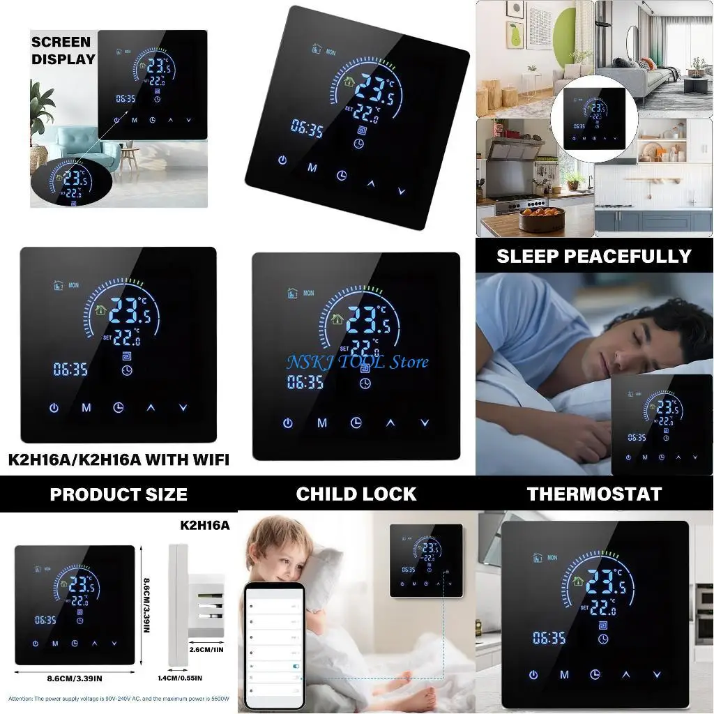 

L8RC 16A Intelligent Wall Thermostat LCD Display Touchscreens Temperature Controller
