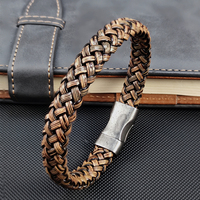 Fashion Men's Leather Bracelet Retro Single Layer Simple Leather Pop Punk Stainless Steel Make Old Locks Jewelry Birthday Gift