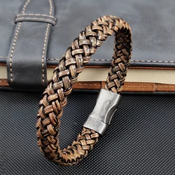 Fashion Men's Leather Bracelet Retro Single Layer Simple Leather Pop Punk Stainless Steel Make Old Locks Jewelry Birthday Gift