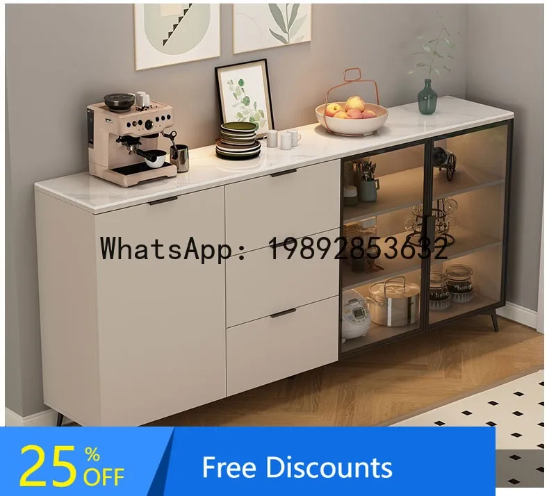 

CZ Solid Wood Rock Slab Sideboard Modern Minimalist Living Room Wine Cabinet Kitchen Bowl Cabinet Integrated