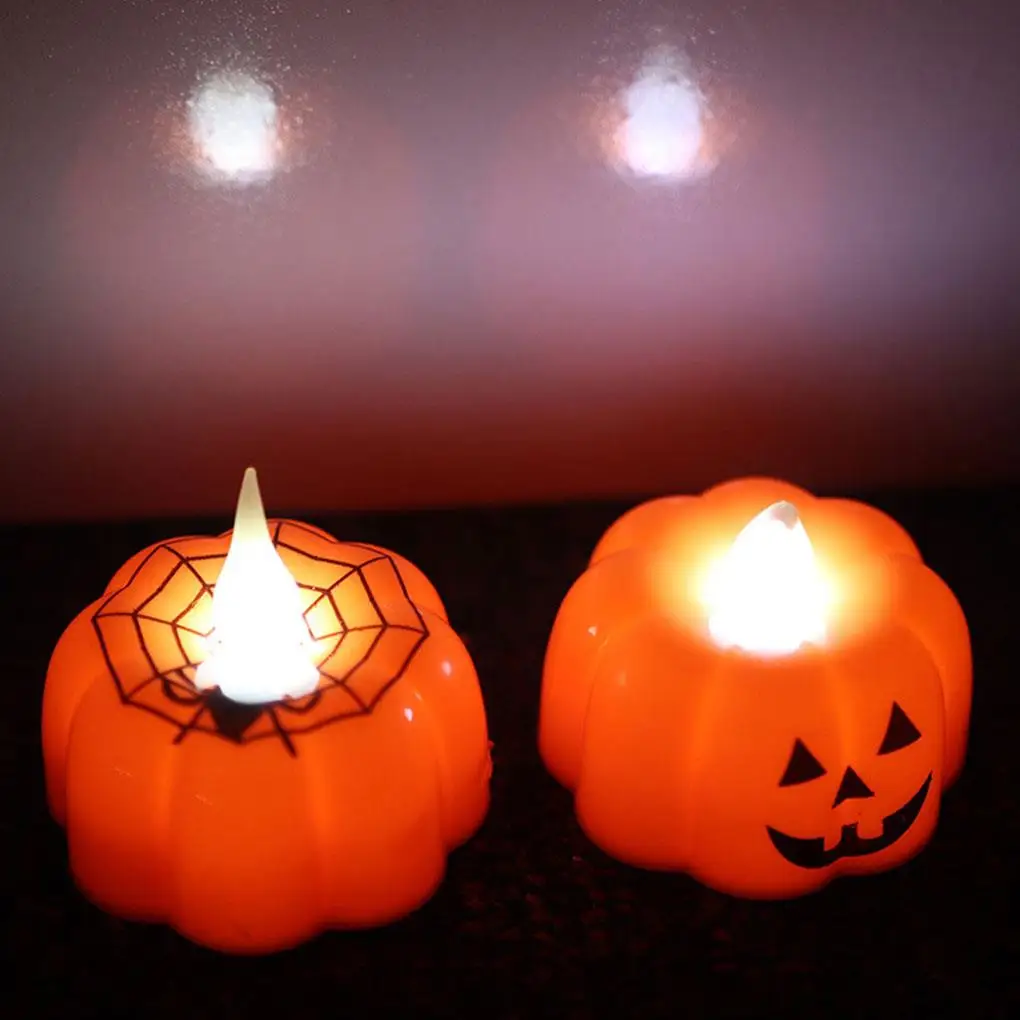 Vela electrónica LED con mecha de simulación, lámpara de noche de calabaza de Halloween segura, 12 piezas por juego