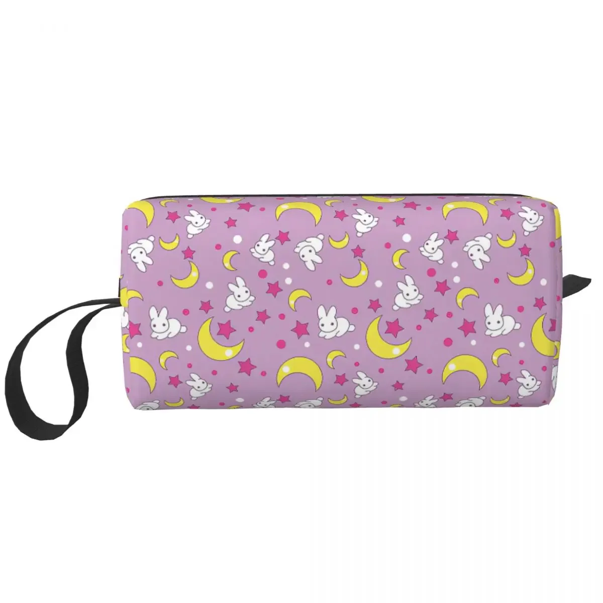 Kawaii Moon Pattern Large Makeup Bag Zipper Pouch Travel Cosmetic Bags Cute Rabbit Storage Bag for Unisex