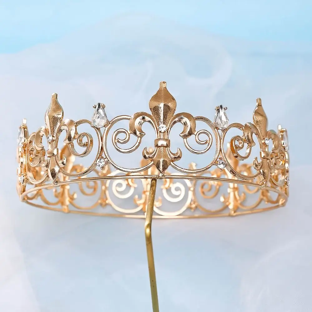 Retro Bar Mitzvah Crown King Crown Hair Hoop Headband Metal Prince Crowns Hair Accessories Alloy Round Tiaras Hair Jewelry