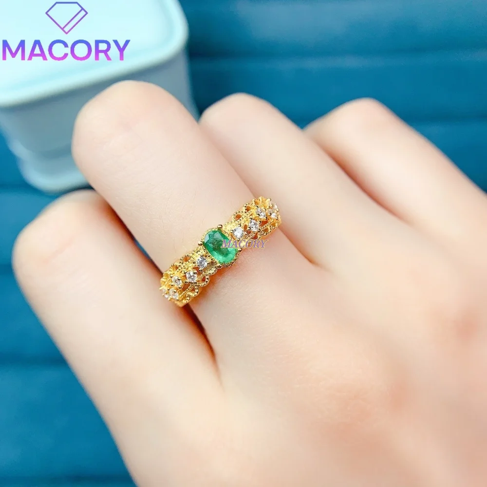 Natural emerald ring S925 sterling silver delicate design everyday wear eye-catching accessory Promotion Gift Moonstone option