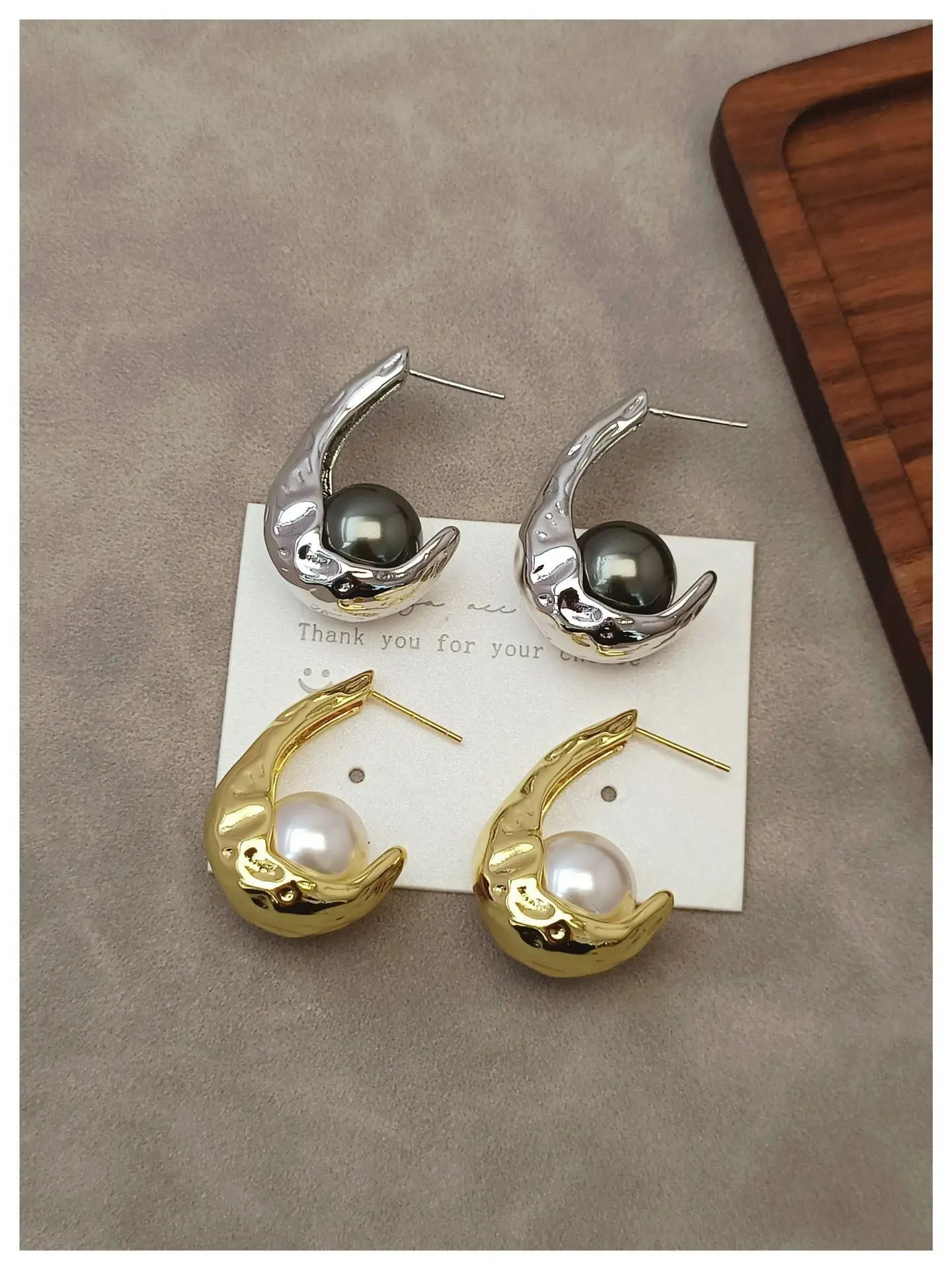 

Brass With 18K Faux Pearl Moon Drop Earrings Women Jewelry Punk Party T Show Gown Runway Korean Japan INS