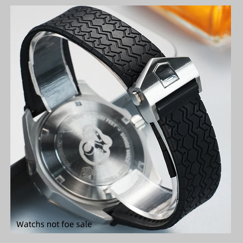 عالية الجودة سيليكون المطاط حزام الساعات 22 مللي متر صالح ل تاغ ساعة هوير الغوص حزام الرياضة الأسود سوار معصم من السيليكون للطي مشبك