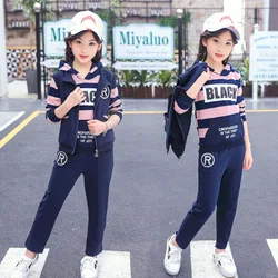 Girls Clothes Set striped Hooded Top t shirt + vest + Pants 3 Pcs winter Autumn Child Teen trackSuit Outfits 4 6 7 8 10 12 Year