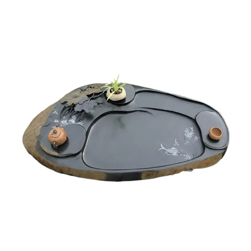 Natural rough stone material tea table, retro-style tea tray, inkstone, simple boutique tea set end