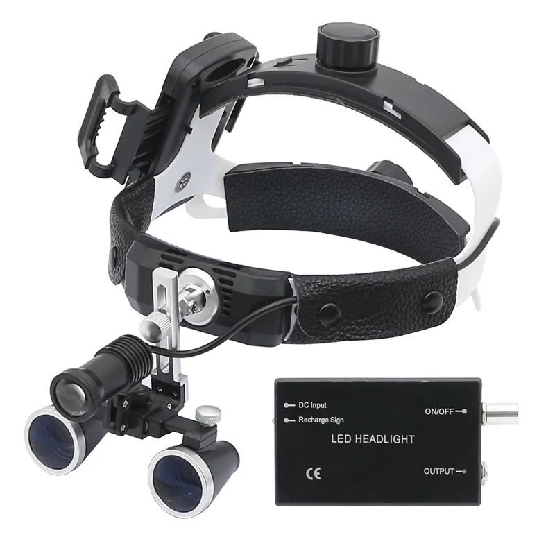 Hands-free 2.5X 3.5X Dental Binocular Magnifier with 5W Headlamp Userful Clip Helment Loupes with Li-on Battery Rechargeable