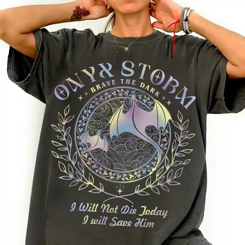 Women Retro Onyx Storm Fourth Wing Shirt Basgiath War Bookish Gift for Reader Unisex Tee Fantasy Apparel Y2K Casual Streetwear