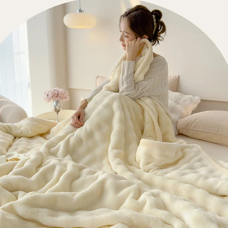 New Luxury Raschel Blanket Double Layer Thick Cover  Keeping Warm Skin-Friendly Comfortable Nap Sofa 