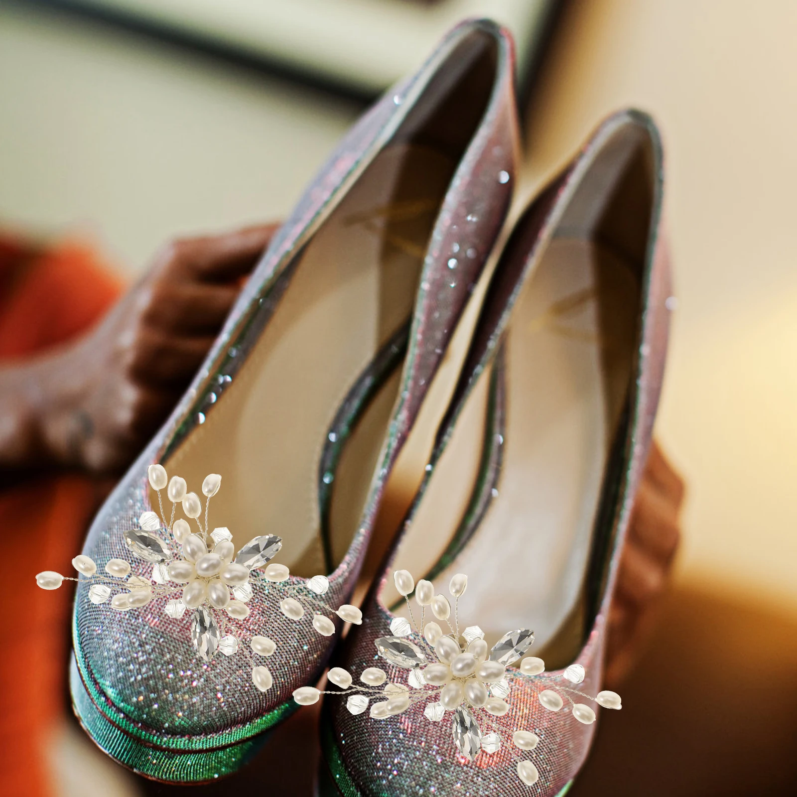 

Handmade Crystal Pearl Shoe Buckle Clips for Pumps Flats Decorative DIY Embellishments Rhinestone Shoe Accessories