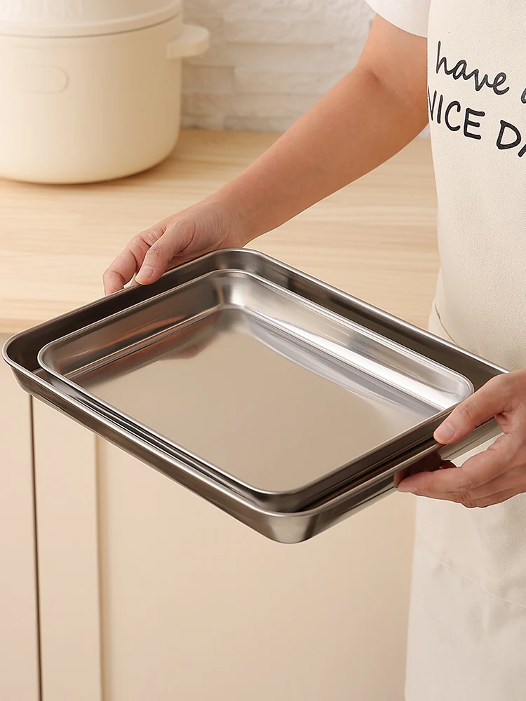 

Прямоугольный поднос из нержавеющей стали 304 для приготовления риса, лапши, жарки лобстеров, кухонная утварь, для домашнего использования