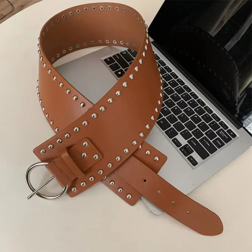 

Heavy-Duty Punk Style Wide Women's Belt Designer Gothic Rivet Waist Belt Y2k American Dress Jeans Belt Streetwear