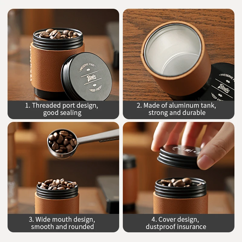 Bincoo Mini Przenośny Hermetyczny Pojemnik na Kawę, Próżniowe Torebki na Ziarna Kawy, Przechowywanie na Kempingu, Szczelny Pojemnik na Żywność