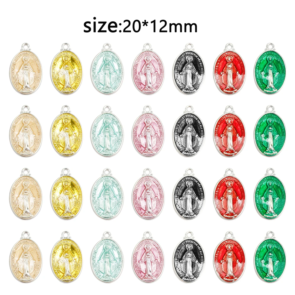 20pcs Alloy Enamel Silver Color Big Statement Oval Shape Virgin Mary Oil Drip Pendants Charms DLY Accessories DIY Jewelry Crafts