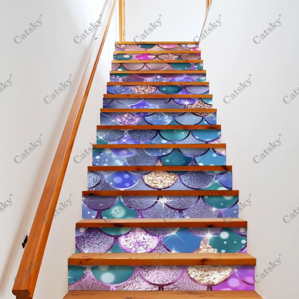 Colored Fish Scales Stair Stickers Self Adhesive Staircase Sticker for Stairway Covering Home Renovation Staircase Decor Tread