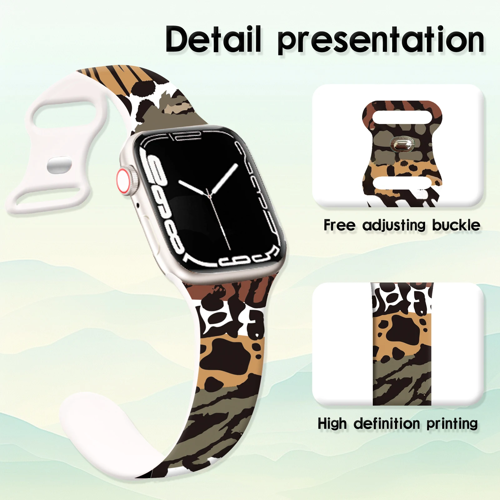 Animal Fur 1 Printed Strap for Apple Watch 45mm 44mm 42mm 41mm Silicone Watchband Replaceable Bracelet  for iWatch 9 8 7 SE Band