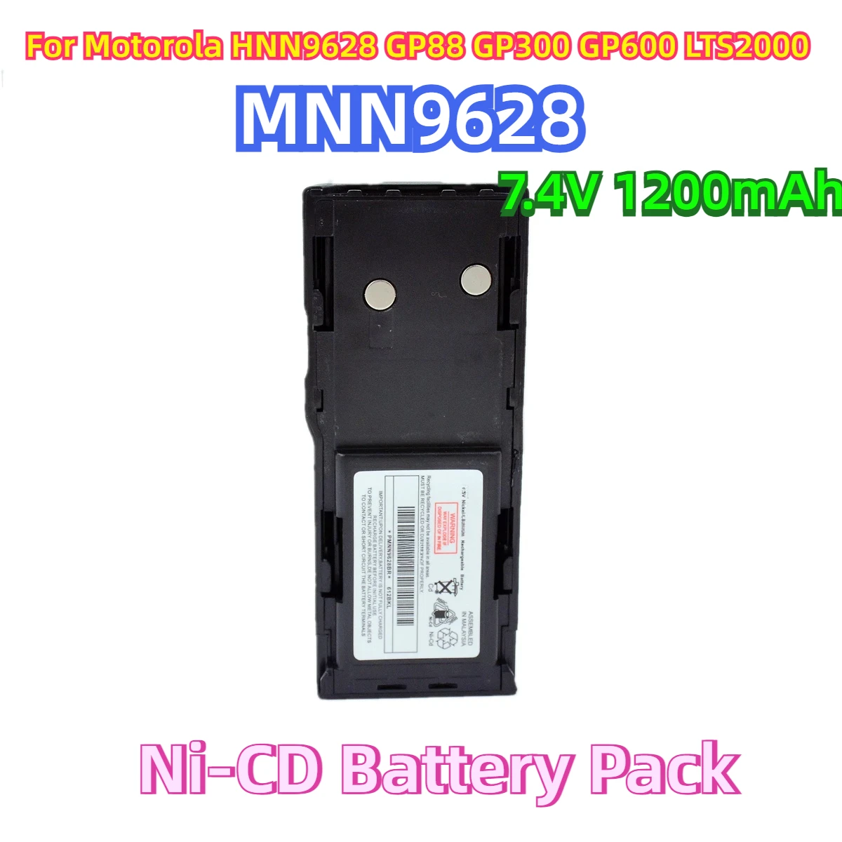 

For Motorola HNN9628 GP88 GP300 GP600 LTS2000 Radio Rechargeable Accessory PMNN9628 Ni-CD Battery Pack 7.4V 1200mAh