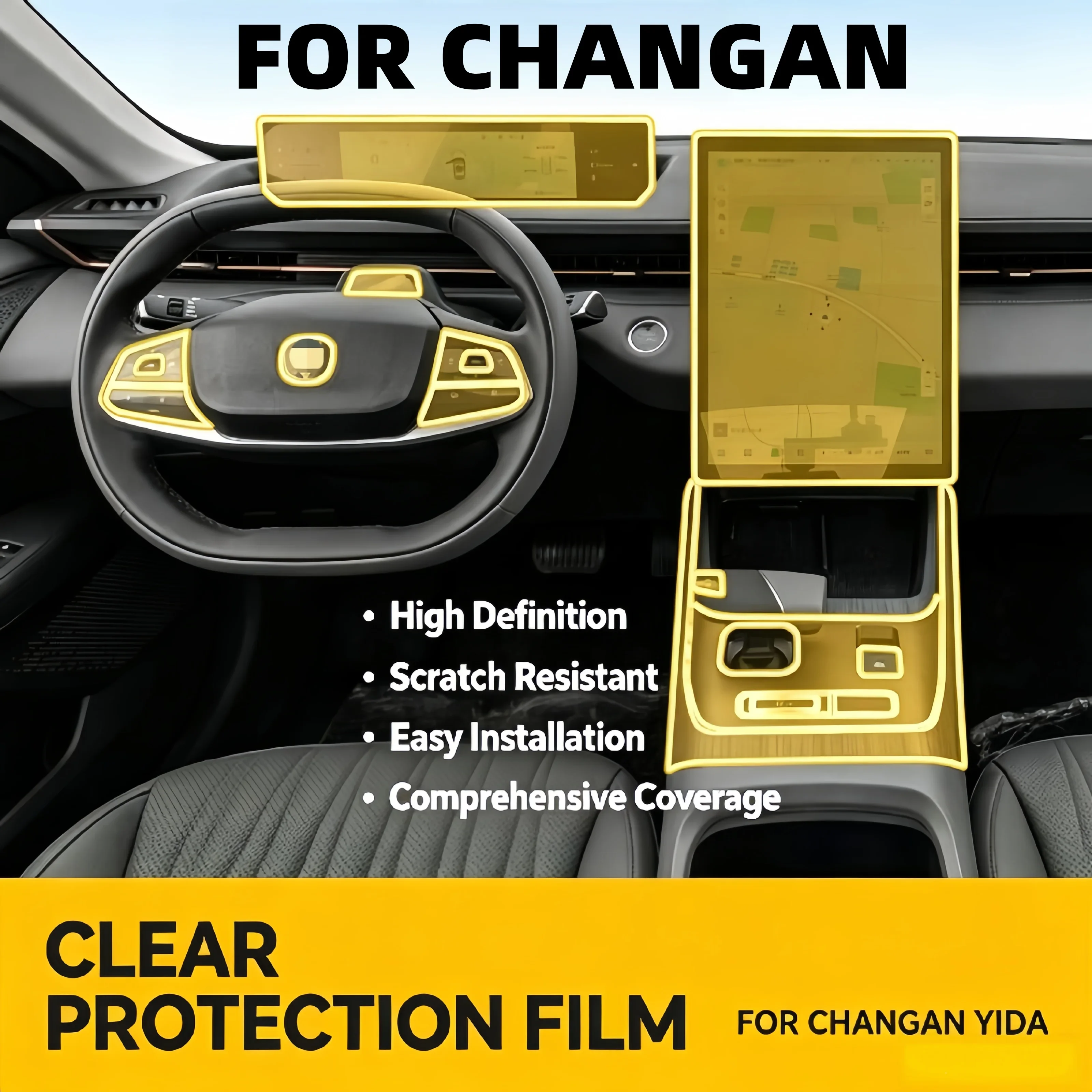 For 23-25 model Changan Yida car interior modification gear shift central console instrument panel transparent protective film