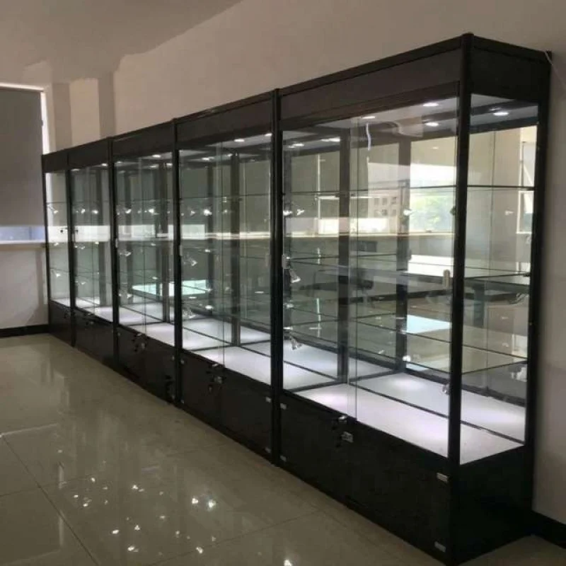 

Customized. lockable aluminum frame glass display cabinet retail smoke shop showcase cheap showcase with LED light