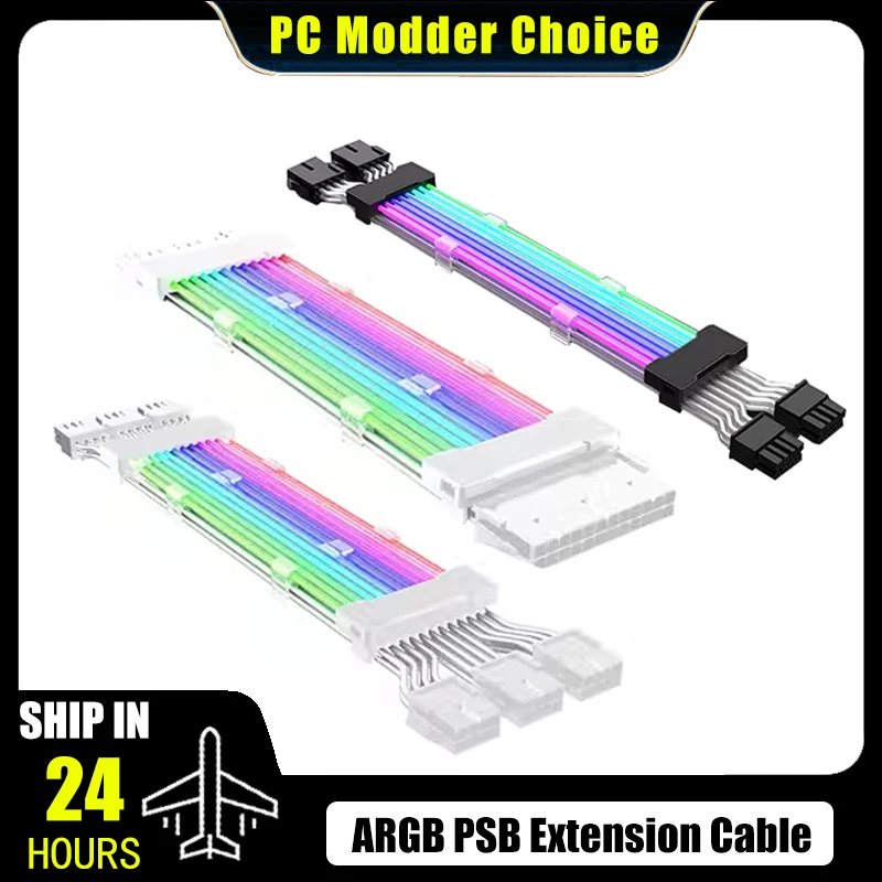 

PC Case PSU Extension RGB Cable, ATX 24Pin/ PCI-E GPU 8PinX2, Neon Color Line ARGB Streamer Transfer Adapter, M/B 5V 3Pin SYNC