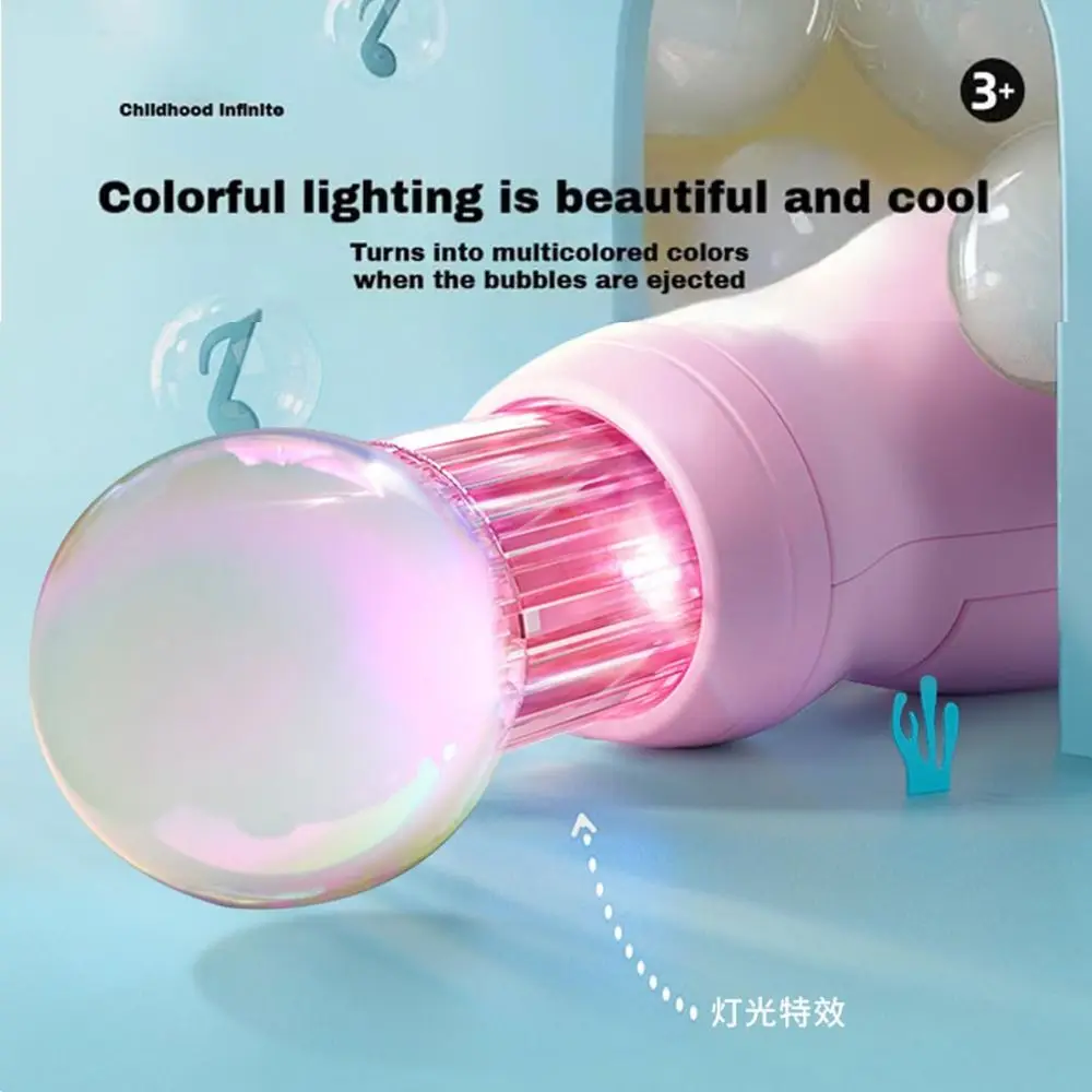 Máquina de bolhas colorida portátil, design leve, jogo interativo, varinha elástica de neblina, soprador automático de bolhas para festa