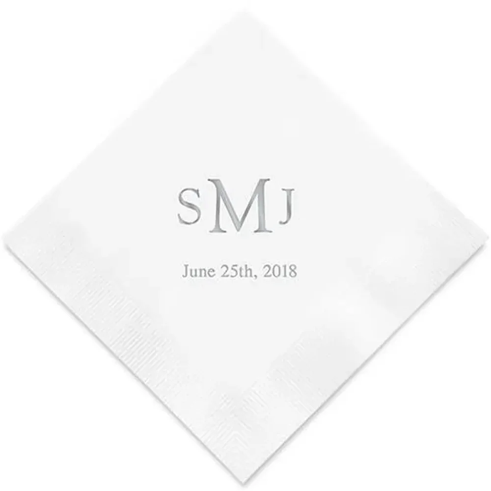 

50PCS Traditional Monogram Personalized Printed Wedding Napkins - 3 Sizes / Multiple Colors