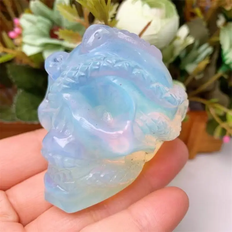 High Quality White Opalite Snake Skull Healing Crystal Carving Fashion Home Decoration Witchcraft Christmas Gift 1pcs