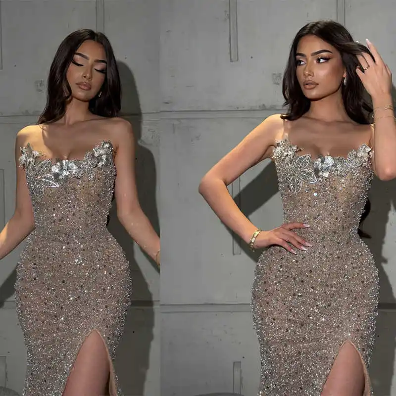 

Charming Evening Dresses Strapless Sleeveless Crystal Sequin Bridal Wedding Cocktail Party Special Occasion Customized