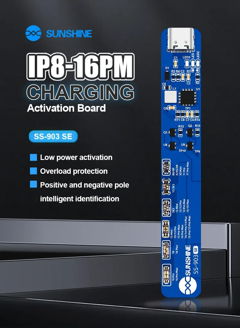 SUNSHINE SS-903-SE Battery Charging Activation Board for IP8-16PM 4.2V Regulated Output Automatically Matches Battery Protocol