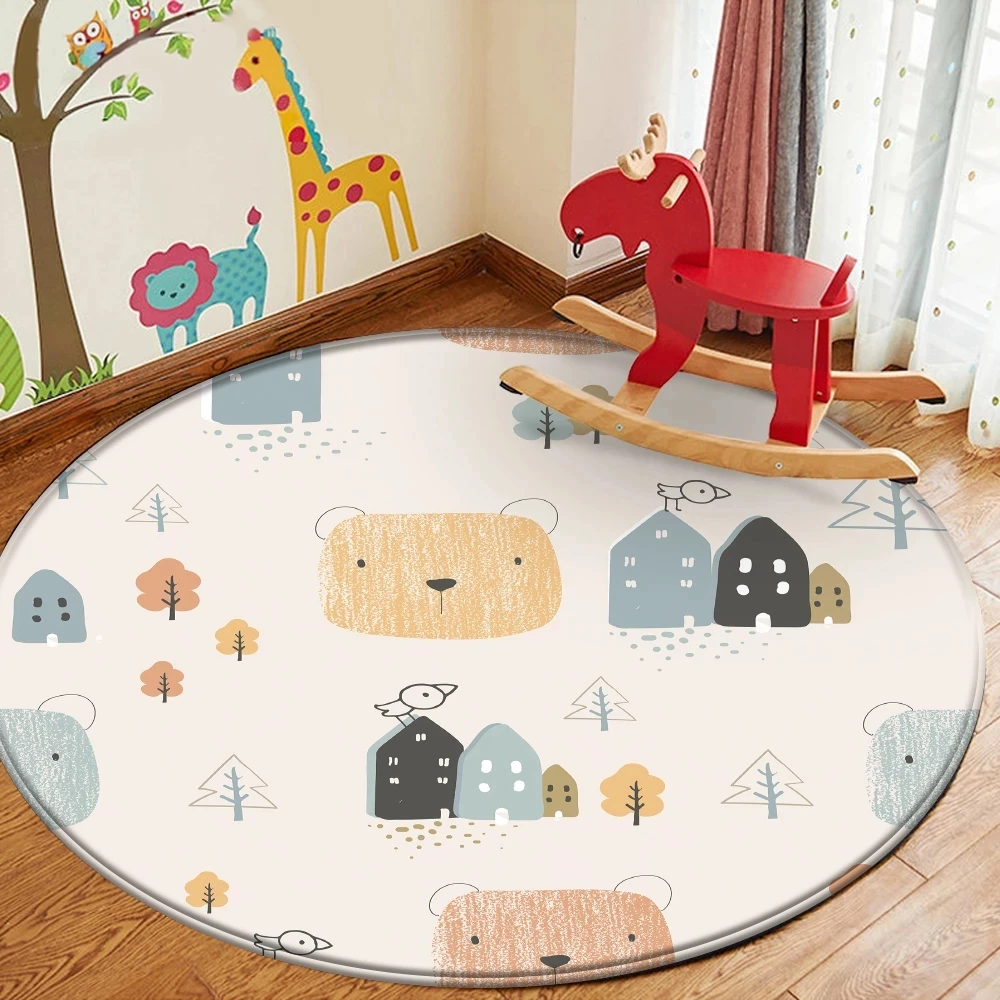 CLOOCL Flanell Round Carpet Non-Slip 3D Cartoon Print Area Play Mat Floor Mat Floor Rug for Living Room Bedroom Kids Room Mat