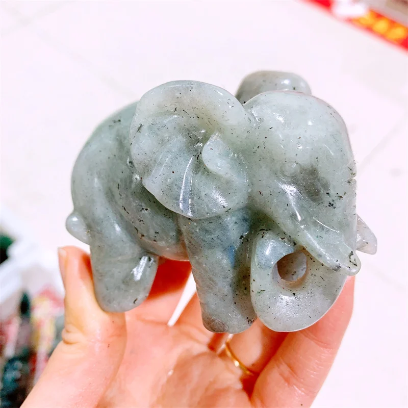 

Natural Labradorite Hand Carved Elephant Statues Crystal Animal Cute Carving Figurine For Christmas Gift 1pcs