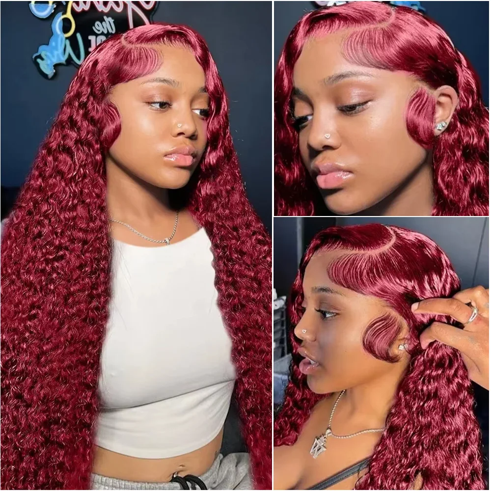 بورجوندي موجة عميقة 13x4 Hd الدانتيل الباروكة الأمامية 200 الكثافة 99J الملونة 13x6 الدانتيل الشفاف الجبهة خصلات الشعر المستعار الإنسان قبل قطعها