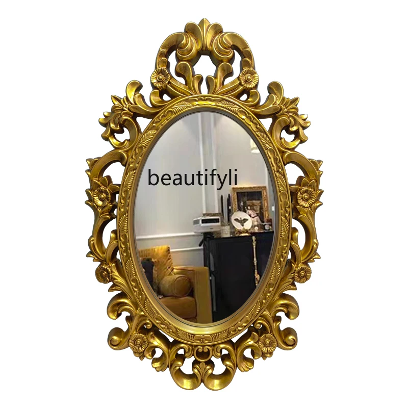 

Европейское ретро овальное зеркало для ванной комнаты, полое декоративное зеркало для макияжа, настенное зеркало для ванной комнаты во французском стиле