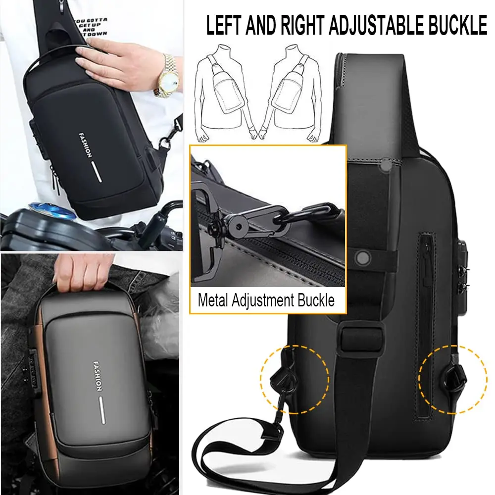 Imagem -03 - Bolsa Anti-roubo para Homens Pacote Crossbody Sling de Ombro Carregamento Usb Escola Viagem Curta Ginásio Pacote de Esportes Masculino Mais Novo