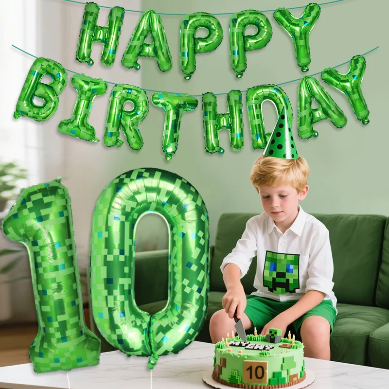

Green Mosaic Happy Birthday Letter Foil Balloon with 40Inch Giant Number Balloon Kit Kids Game Birthday Party Decoration Favors