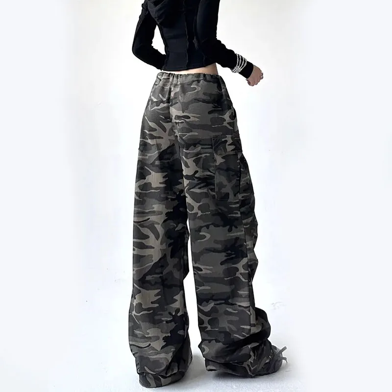 Imagem -04 - Zoki-jeans de Camuflagem Feminina Streetwear de Cintura Alta Calças Jeans Largas Largas Calça Casual Hip Hop Coreana Y2k