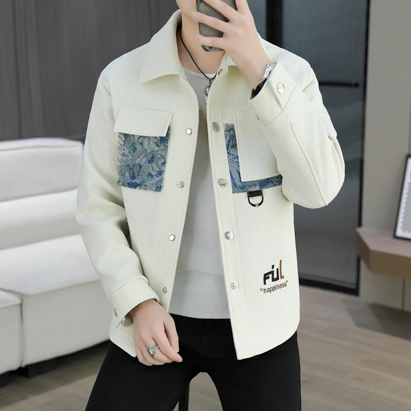 

Spring Autumn Men Lapel Jacket Fashion Slim Fit Suit Coat High Quality Korean men's coat new style high-end Casual Outwear