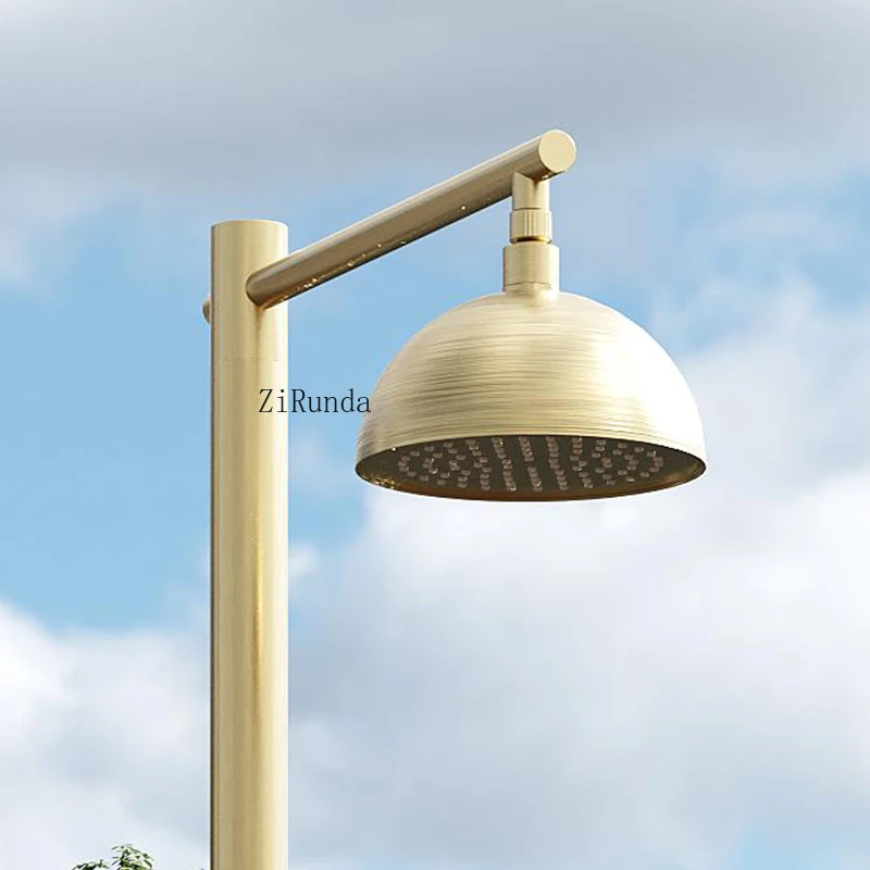 * Colonne de douche extérieure en acier inoxydable, Double poignée, doré brossé, plage, jardin, piscine extérieure, douche