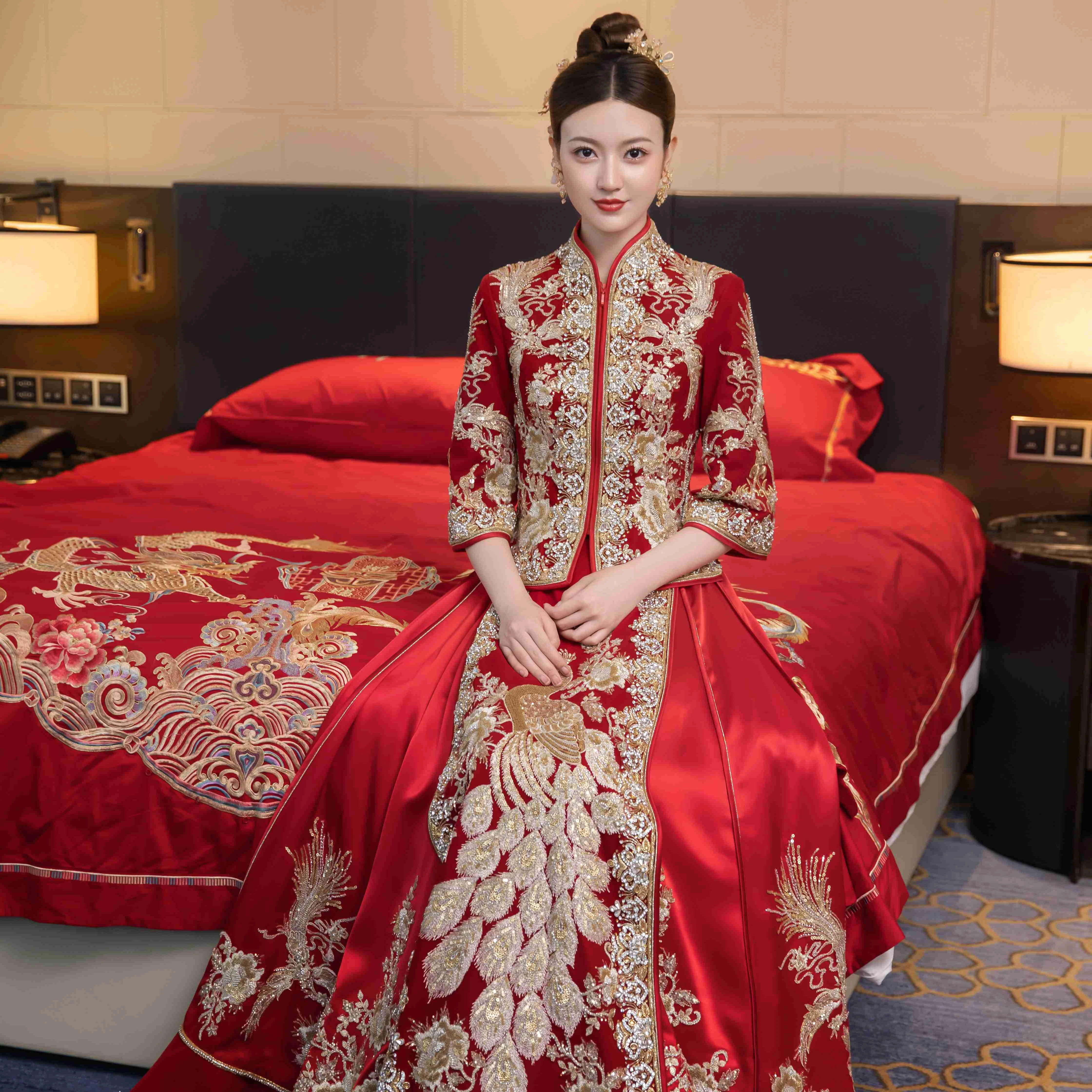 New Feng Guanxia Bride Married Hanfu Women's Style Chinese Style Chinese Wedding Dress Xiuhe Dress