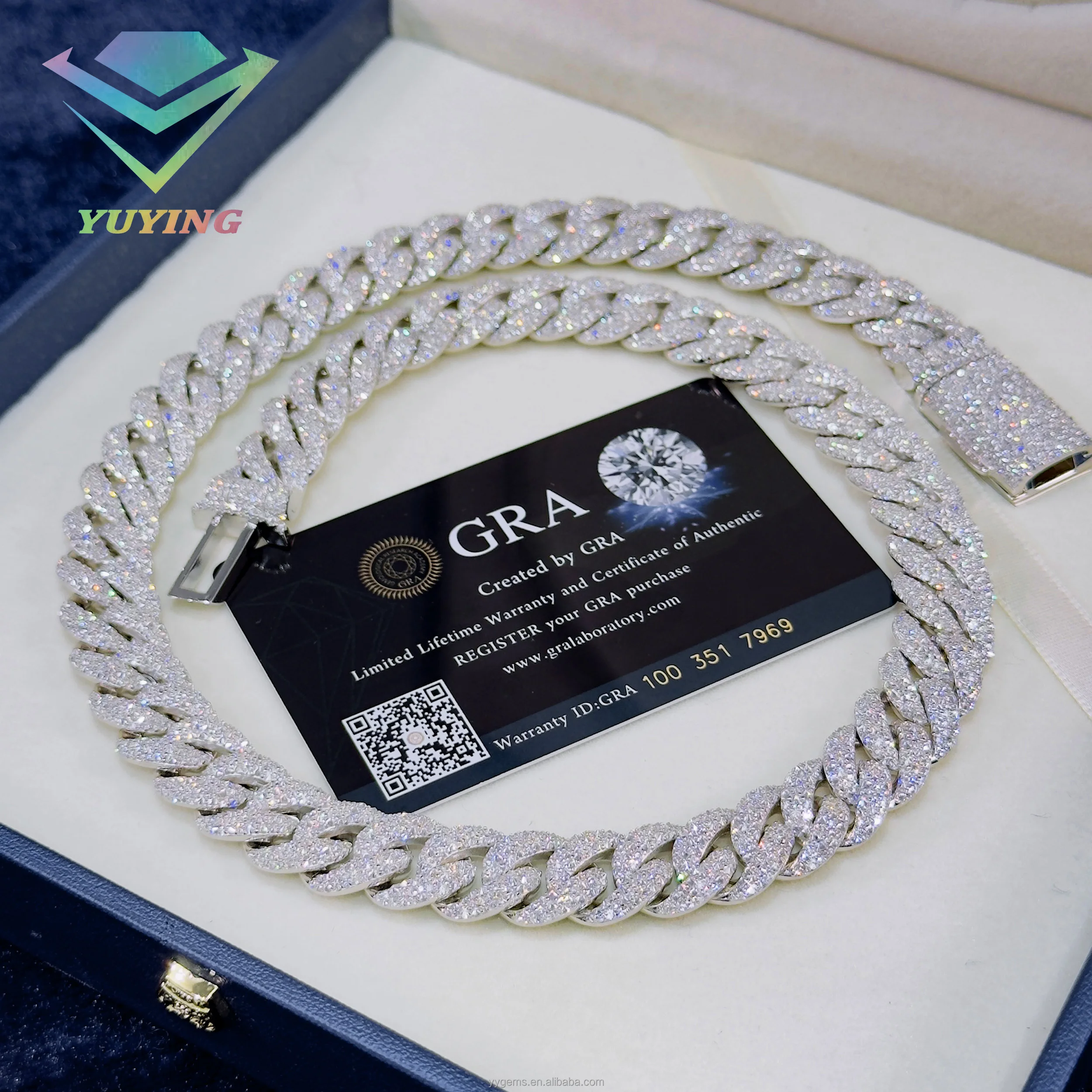 Mossanite .Mosaic Setting Cuban Link Chain for Men Miami Hip Hop Rapper Necklace Jewelry 925 Solid Silver diamond Chain