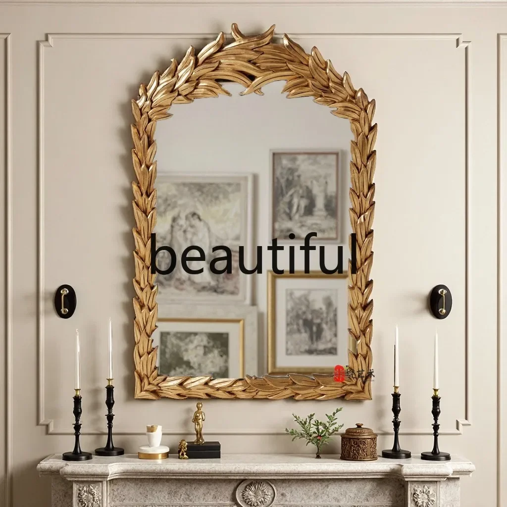 مرآة زخرفية للحمام الفاخرة ذات الإضاءة الفرنسية الرجعية المنحوتة لسطح المكتب