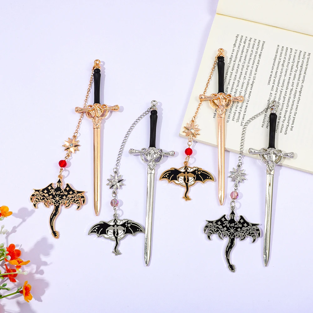 الإبداعية سيف الساموراي القراءة زخرفة المرجعية، الرجعية الفضة/الذهب معدن أربعة مجنح التنين شنقا زخرفة المرجعية.