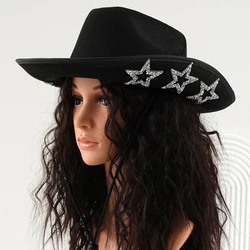 Fashion Luxury Top Hat Cowboy Hat Wide Edge Unique Star Glitter Star Cowboy Hat Girl Hat Theme Engagement Party