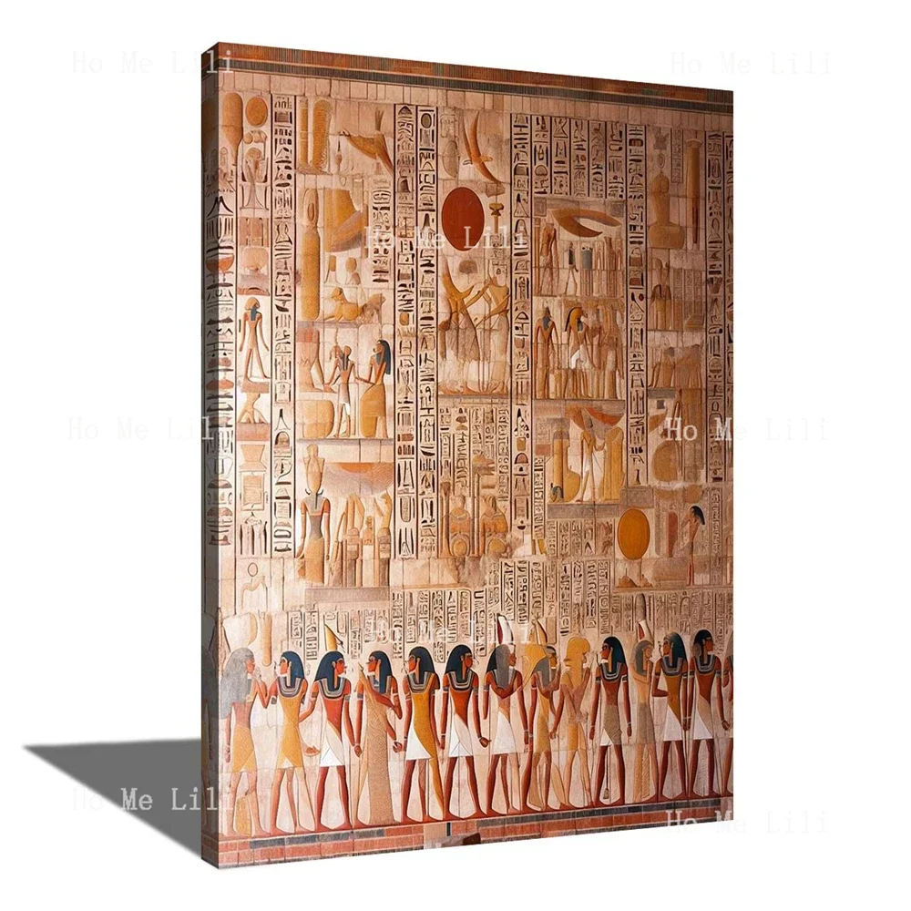 Egyptian Hieroglyphs Temple Historic Ancient Bas Relief Architecture Canvas Artwork For Bedroom Living Room Home Decor